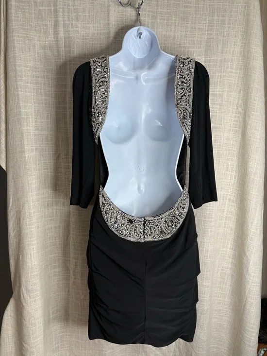 Sherri Hill Black Jeweled Open Back Ruched Cocktail Dress size 2 - Picture 6 of 11